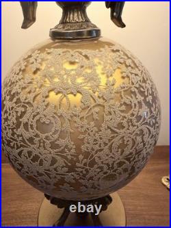 Vintage Italian Neoclassical Cherub Lamp & Marble Candlestick Set Gilt Bronze