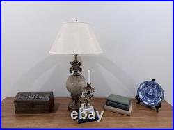 Vintage Italian Neoclassical Cherub Lamp & Marble Candlestick Set Gilt Bronze