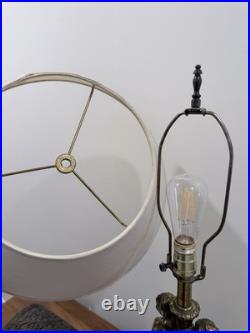 Vintage Italian Neoclassical Cherub Lamp & Marble Candlestick Set Gilt Bronze