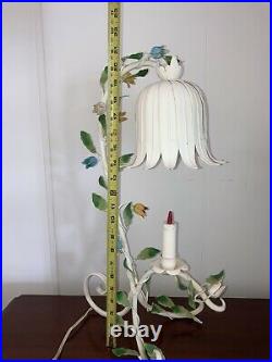 Vintage Italian Tole Table Lamp Colorful Flowers Tulip Shade 20 tall