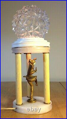 Vintage JB Hirsche Art Deco Dancing Pixie Alabaster/Glass Table Lamp