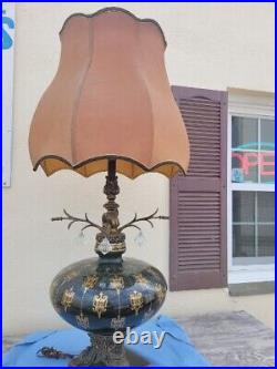 Vintage JUMBO Mid Century Black And Gold Glass Hollywood Regency Table Lamp Boho
