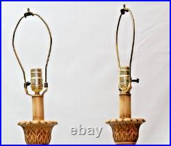 Vintage Kaeder Table Lamp W Metal Decorative Base Gold & Brown 35 Tall Pair 2