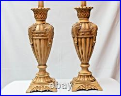 Vintage Kaeder Table Lamp W Metal Decorative Base Gold & Brown 35 Tall Pair 2