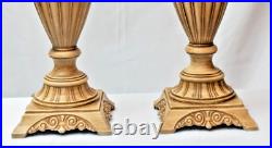 Vintage Kaeder Table Lamp W Metal Decorative Base Gold & Brown 35 Tall Pair 2