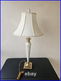Vintage LENOX QUOIZEL Porcelain and Brass Table Lamp & Shade 3 Way 35 tall