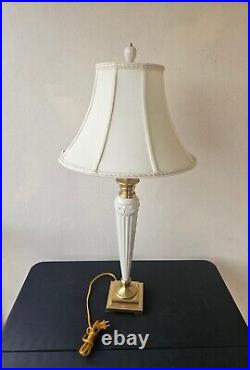 Vintage LENOX QUOIZEL Porcelain and Brass Table Lamp & Shade 3 Way 35 tall