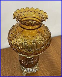 Vintage LE Smith Amber Moon & Stars GWTW Hurricane Banquet Electric Table Lamp