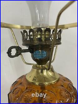 Vintage LE Smith Amber Moon & Stars GWTW Hurricane Banquet Electric Table Lamp