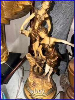 Vintage L & F Moreau Style Figural Table Lamp Two Dancing Women Gold Tone
