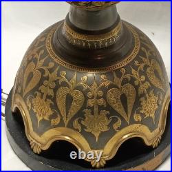 Vintage Lambert Mfg. Co. Etched Brass Table Lamp Paisley Floral 35 Tall Detroit