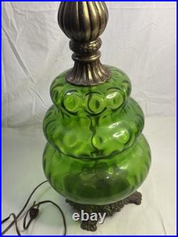 Vintage Lamp, Green Glass. Hollywood Table Lamp Needs To Be Rewired. Mid-century
