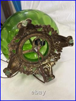 Vintage Lamp, Green Glass. Hollywood Table Lamp Needs To Be Rewired. Mid-century