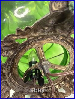 Vintage Lamp, Green Glass. Hollywood Table Lamp Needs To Be Rewired. Mid-century