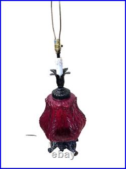 Vintage Lamp Mid Century Modern Red Glass Table with Night Light 1960's Metal