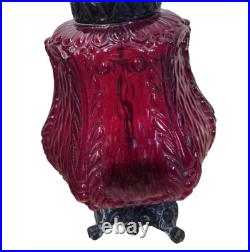 Vintage Lamp Mid Century Modern Red Glass Table with Night Light 1960's Metal