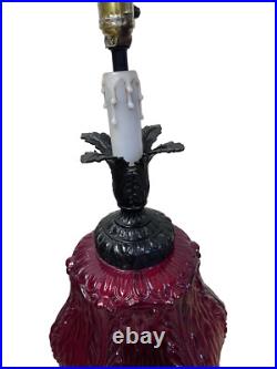 Vintage Lamp Mid Century Modern Red Glass Table with Night Light 1960's Metal