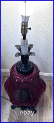 Vintage Lamp Mid Century Modern Red Glass Table with Night Light 1960's Metal