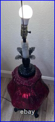 Vintage Lamp Mid Century Modern Red Glass Table with Night Light 1960's Metal