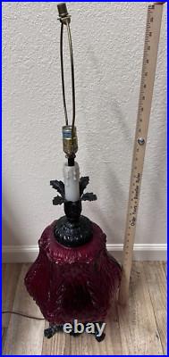 Vintage Lamp Mid Century Modern Red Glass Table with Night Light 1960's Metal