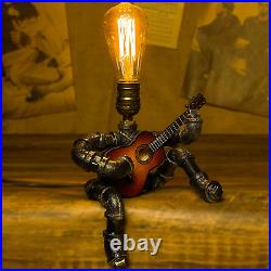 Vintage Lamp Table Guitar Robot Retro Steampunk Light Industrial Pipe Desk Decor