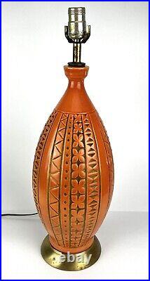 Vintage Lamp Tiki Tapa Design Peach Orange Gold Ceramic Cleveland Mid Century