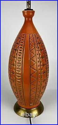 Vintage Lamp Tiki Tapa Design Peach Orange Gold Ceramic Cleveland Mid Century
