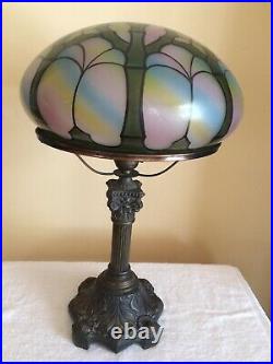 Vintage Lamp with Hand Painted Glass Mushroom Shade and Metal Base