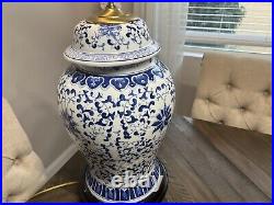Vintage Large Blue and White Porcelain Chinese Temple Jar Table Lamp