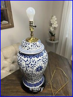 Vintage Large Blue and White Porcelain Chinese Temple Jar Table Lamp