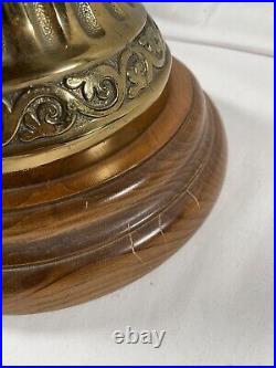 Vintage Large Brown Wood Brass Colonial Table Lamp