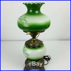Vintage Large Green Hurricane Table Lamp GWTW Floral 3 Way 24 GORGEOUS