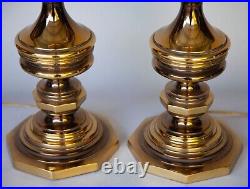 Vintage Large Pair (2) Brass Candlestick MCM Table Lamps Vgc Heavy