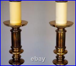Vintage Large Pair (2) Brass Candlestick MCM Table Lamps Vgc Heavy