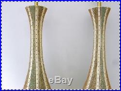 Vintage Large Pair Mid Century Modern Table Lamps Plaster Chalkware Textured