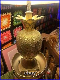 Vintage Large Solid Brass Pineapple Table Lamp Hollywood Regency With Shade