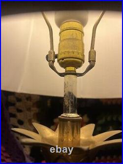Vintage Large Solid Brass Pineapple Table Lamp Hollywood Regency With Shade