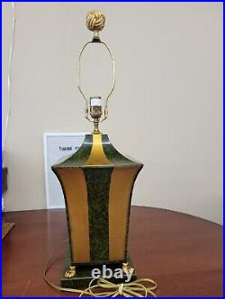 Vintage Large Table Lamp Chelsea House Italian Footed Green Gold Stripe Metal