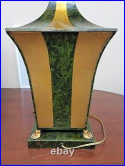 Vintage Large Table Lamp Chelsea House Italian Footed Green Gold Stripe Metal