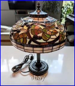 Vintage Leaded Art Glass Table Lamp Autumn Leaves Berries 17 Tall 12 Shade Vintage Leaded Art Glass Table Lamp Autumn Leaves Berries 17 Tall 12 Shade