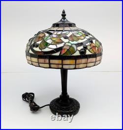 Vintage Leaded Art Glass Table Lamp Autumn Leaves Berries 17 Tall 12 Shade Vintage Leaded Art Glass Table Lamp Autumn Leaves Berries 17 Tall 12 Shade