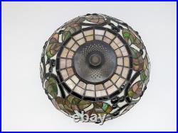 Vintage Leaded Art Glass Table Lamp Autumn Leaves Berries 17 Tall 12 Shade