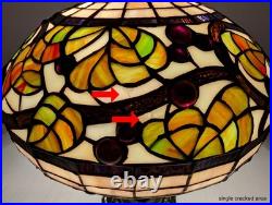 Vintage Leaded Art Glass Table Lamp Autumn Leaves Berries 17 Tall 12 Shade