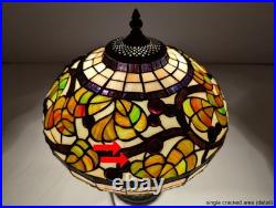 Vintage Leaded Art Glass Table Lamp Autumn Leaves Berries 17 Tall 12 Shade