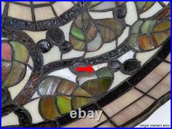 Vintage Leaded Art Glass Table Lamp Autumn Leaves Berries 17 Tall 12 Shade