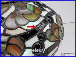 Vintage Leaded Art Glass Table Lamp Autumn Leaves Berries 17 Tall 12 Shade
