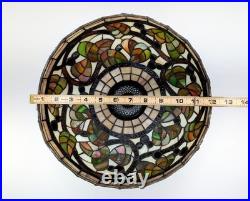 Vintage Leaded Art Glass Table Lamp Autumn Leaves Berries 17 Tall 12 Shade