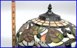 Vintage Leaded Art Glass Table Lamp Autumn Leaves Berries 17 Tall 12 Shade