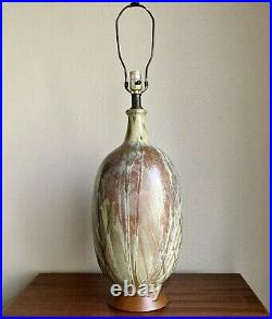 Vintage Lee Rosen Design-Technics Earthtone Drip Glaze Pottery Lamp MCM 1950s