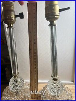 Vintage Leviton Crystal Cut 1960's Hollywood Regency Table Lamps 12 Tall USA